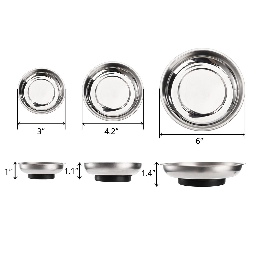 6-Piece Magnet Trays Set, 3 4 6 Round Magnetic Parts Tray, Stainless Steel Magnetic Trays Tools Parts Tray Holder for Socket Screw, Nuts, Bolts, Metal Parts