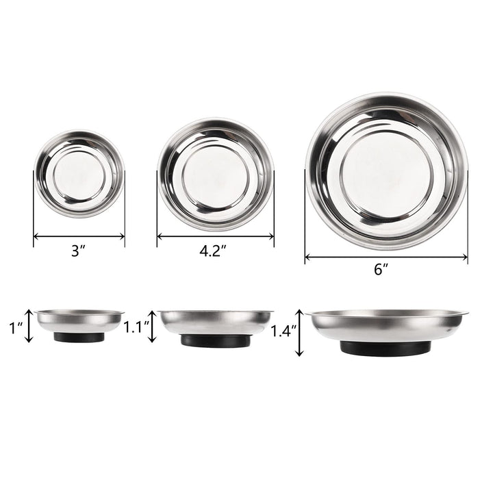 6-Piece Magnet Trays Set, 3 4 6 Round Magnetic Parts Tray, Stainless Steel Magnetic Trays Tools Parts Tray Holder for Socket Screw, Nuts, Bolts, Metal Parts