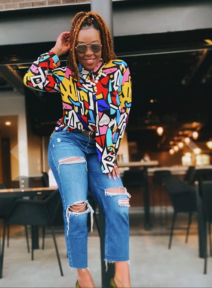 Blouses for Women Fashion, Casual Long Sleeve Button Down Shirts Tops, XS-3XL (Red Yellow Mix Colors, Medium)