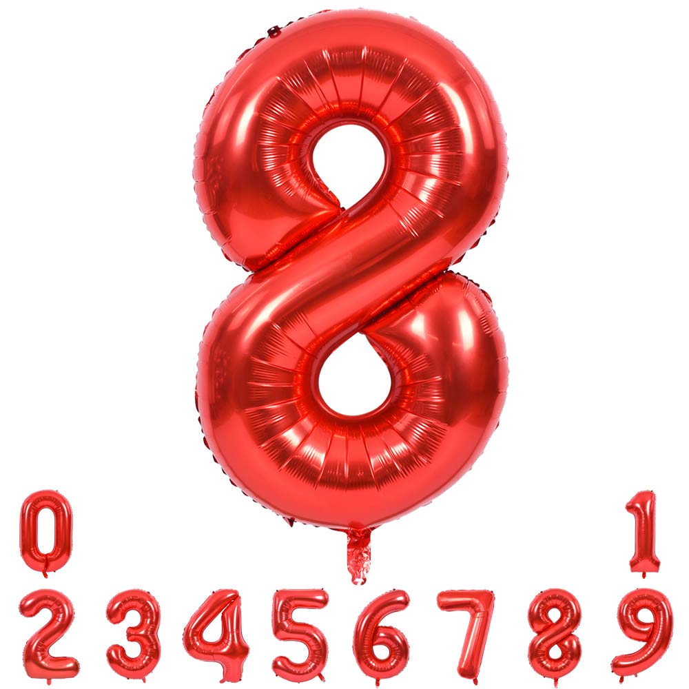 40 Inch Red Large Numbers Balloons 0-9, Number 8 Digit 