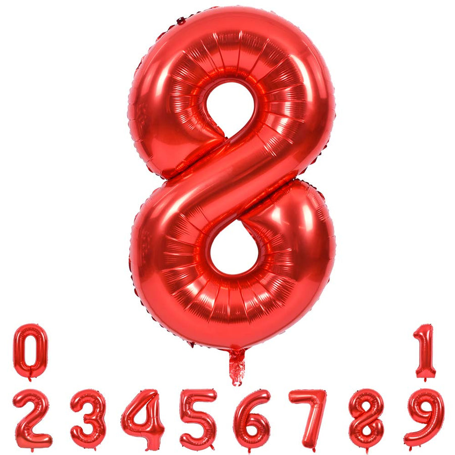 40 Inch Red Large Numbers Balloons 0-9, Number 8 Digit 