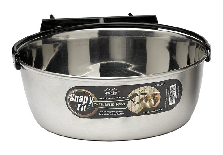 Snap&#39;y Fit Stainless Steel Food Bowl/Pet Bowl, 2 qt. for Dogs &amp; Cats (42), Silver