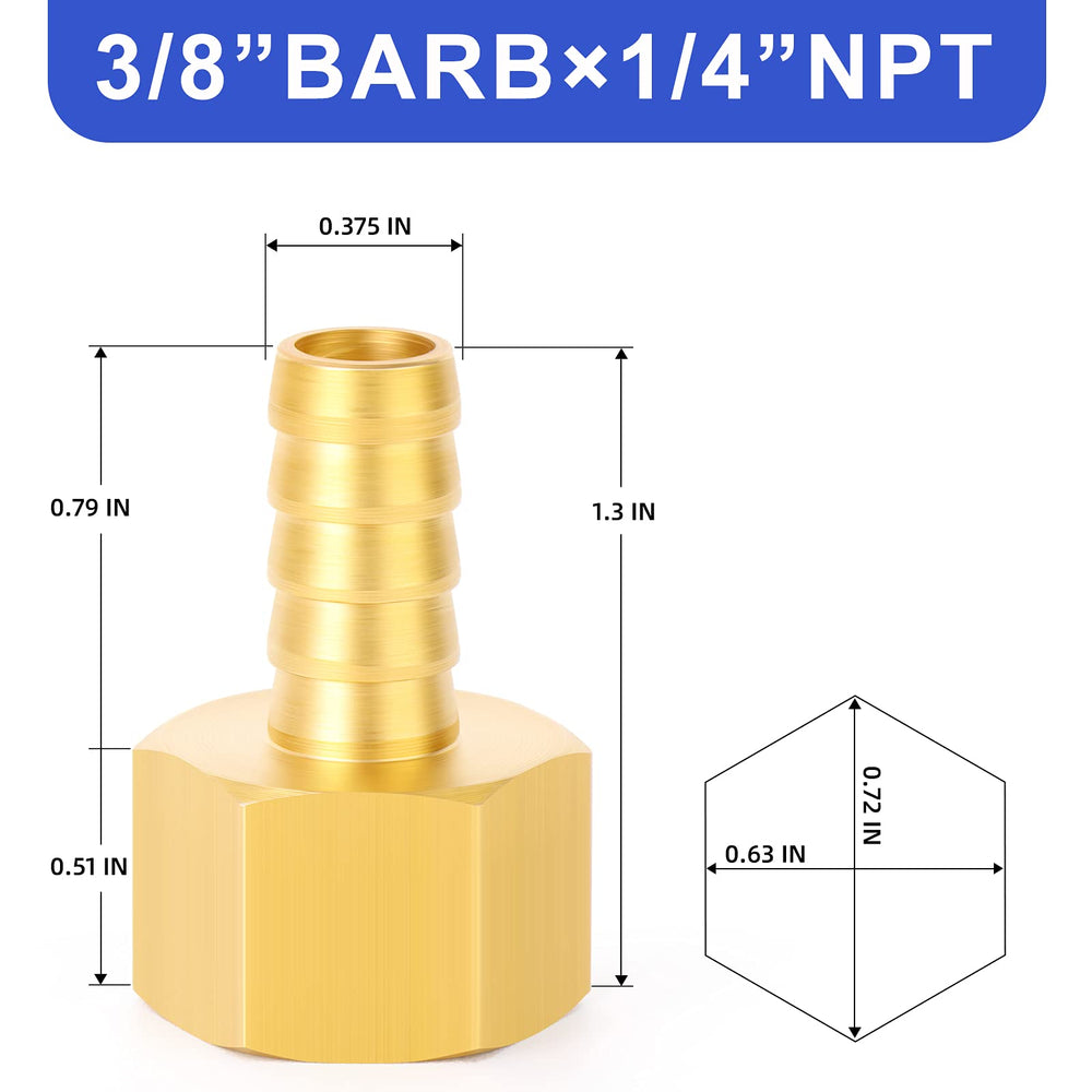 3/8 Inch Barb x 1/4 Inch NPT Brass Female Hose Fitting Connector(Pack of 10)