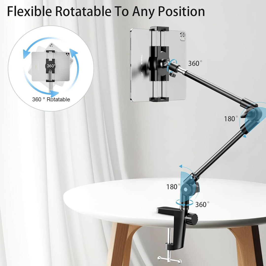 Tablet Stand Holder with 360° Phone iPad Tripod Mount, 27in Long Arm Webcam Stand Projector Camera Mount for Desk, Fit for 4.7-13 Devices, iPad Pro 12.9 Air Mini, Galaxy Tabs, Switch, iPhone