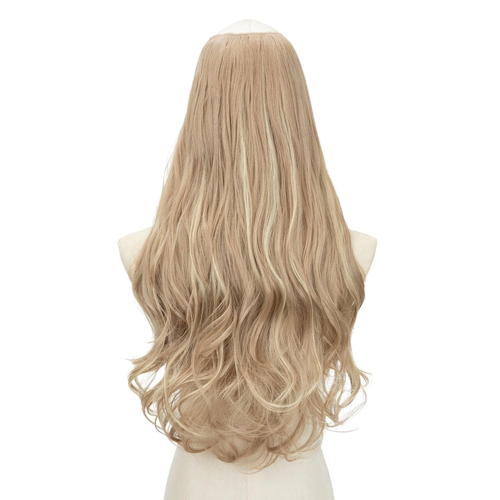 U Part Hair Extensions Dirty Blonde Full Head Clip in Synthetic Wave Curly Hairpiece Long 24 Inch for Women