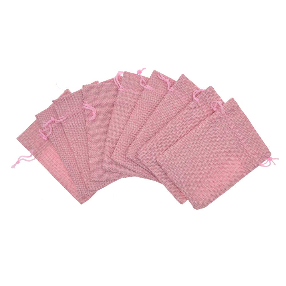 Bezall 20pcs Drawstring Burlap Jute Sacks Jewelry Candy Pouch Christmas Wedding Party Favor Gift Bags (Pink, 2.7 x 3.5)