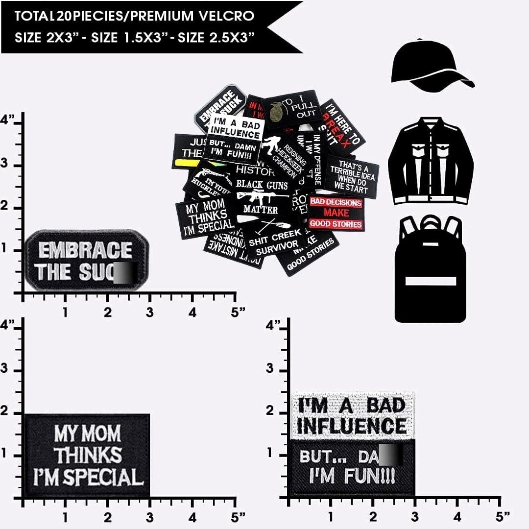 Tactical Morale Patch, 20 Bundle-Set, Military Patches Funny for Backpacks Hat Army Gears Etc.
