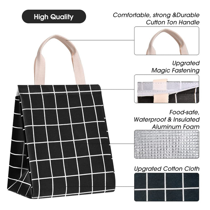 Reusable Lunch Bag Insulated Lunch Box Canvas Fabric with Aluminum Foil, Lunch Tote Handbag for Women,Men,Office
