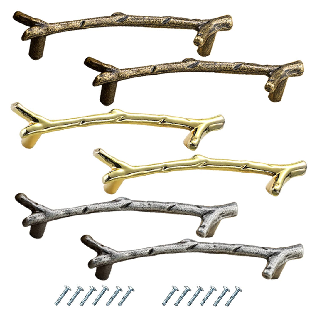 6pcs Tray Handles for Resin Mold Tray Accessories,2-Hole Metal Handles for Silicone Epoxy Casting, Branches Handles with Screw for Faux Agate,Serving Board,Wine Cabinet,Locker