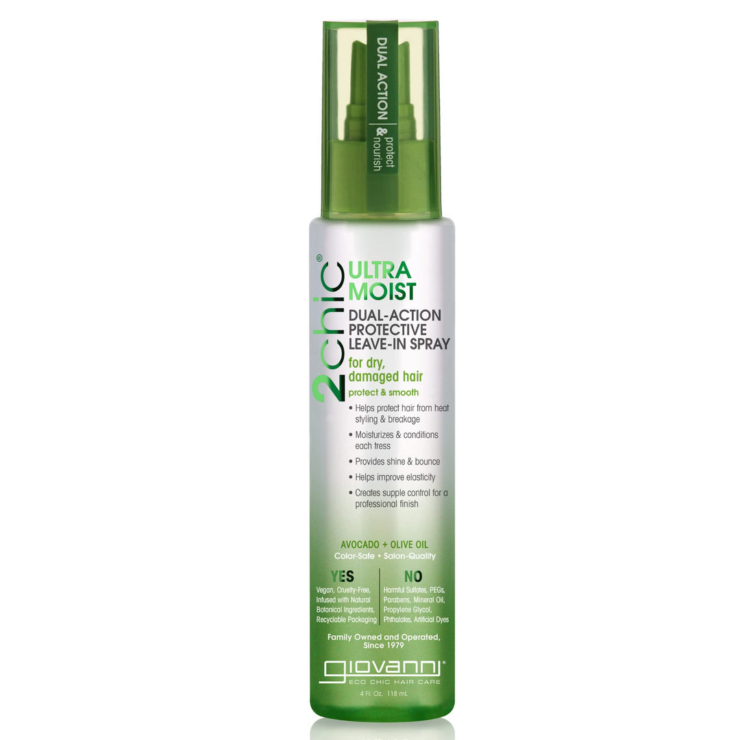 2chic Ultra-Moist Dual Action Protective Leave-In Spray - Protects from Heat Styling Breakage, Avocado &amp; Olive Oil, Aloe Vera, Shea Butter, Botanical Extracts, No Parabens, Color Safe - 4 oz
