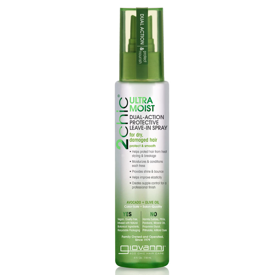 2chic Ultra-Moist Dual Action Protective Leave-In Spray - Protects from Heat Styling Breakage, Avocado & Olive Oil, Aloe Vera, Shea Butter, Botanical Extracts, No Parabens, Color Safe - 4 oz