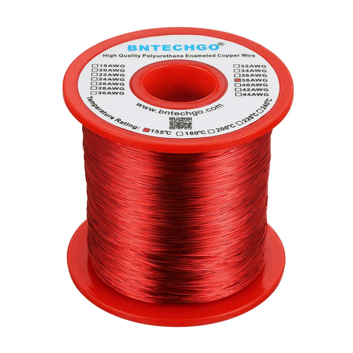 38 AWG Magnet Wire - Enameled Copper Wire - Enameled Magnet Winding Wire - 1.0 lb - 0.0039 Diameter 1 Spool Coil Red Temperature Rating 155 Widely Used for Transformers Inductors