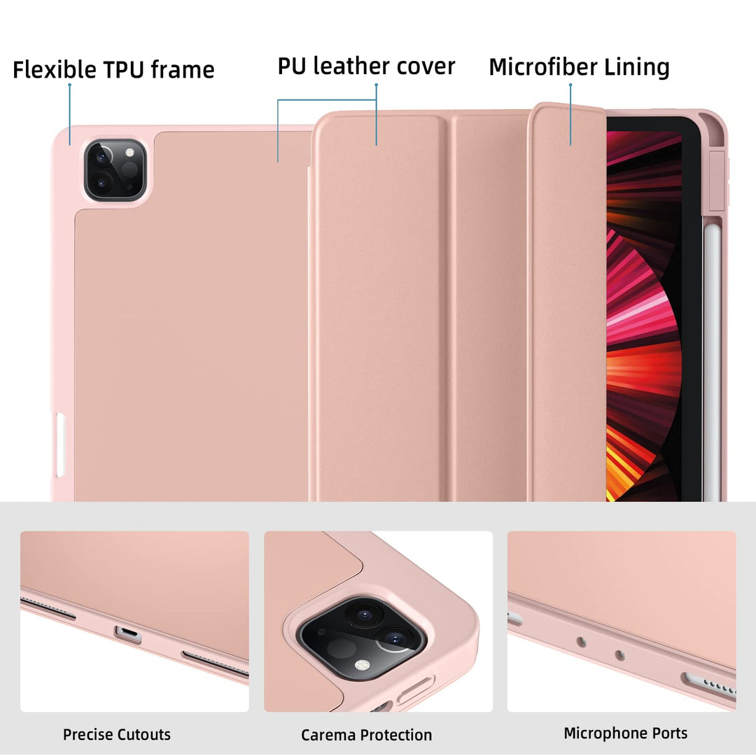 Compatible with iPad Pro 11 Inch Case 4th/3rd/2nd Generation with Pencil Holder, for iPad 11 Pro Case 2022/2021/2020, Slim Protective Cover with Soft TPU Back, Auto Wake/Sleep, Rose Pink