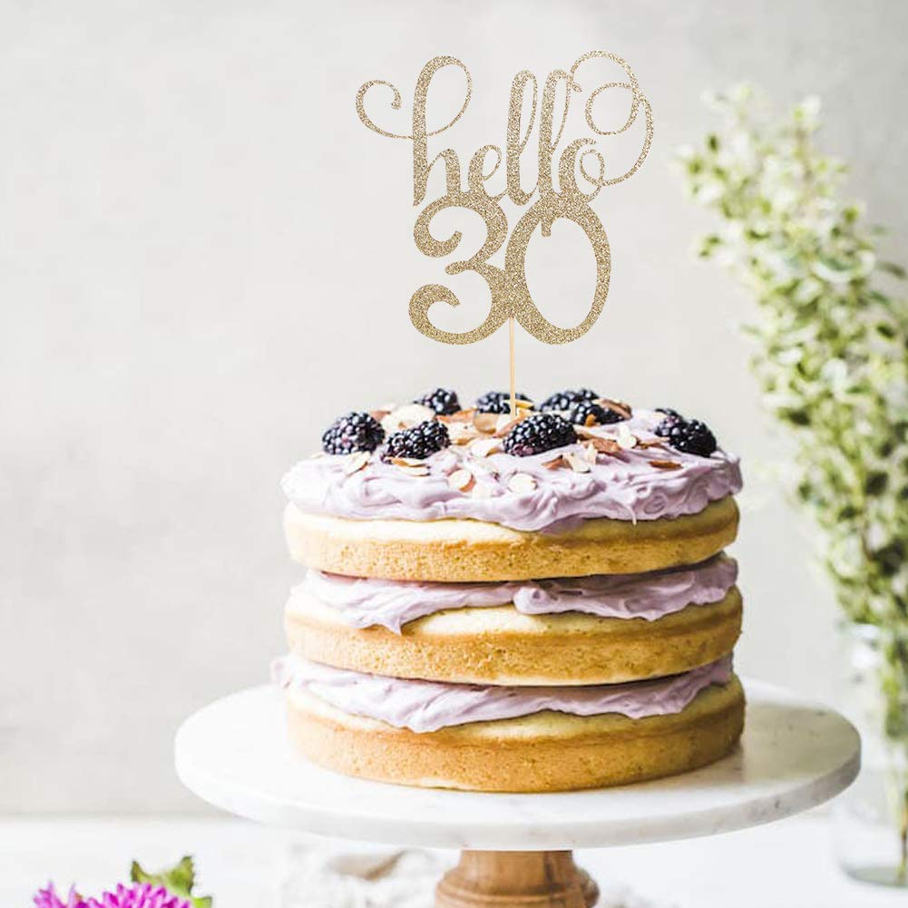 Hello 30 Glitter Cake Topper - 30th Wedding Anniversary Cake Topper, Party Cake Decoration,30ish, Happy 30th Birthday,Photo Props