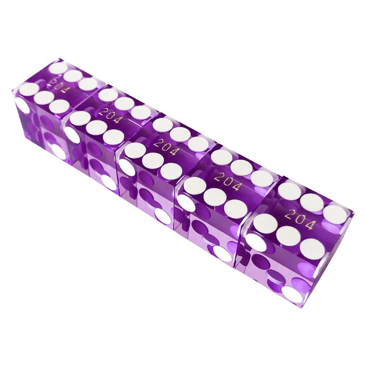 Set of 5 Grade AAA Precision 19mm Serialized Casino dice with Razor Edges and Corners - Purple …
