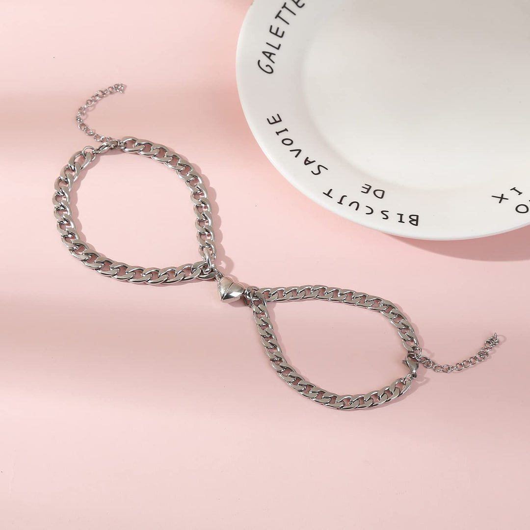 2 Pcs Bracelets for Couples Stainless Steel Cuban Chain Couples Bracelets Matching Bracelets for Couples Peach Heart Bracelet for Boyfriend and Girlfriend