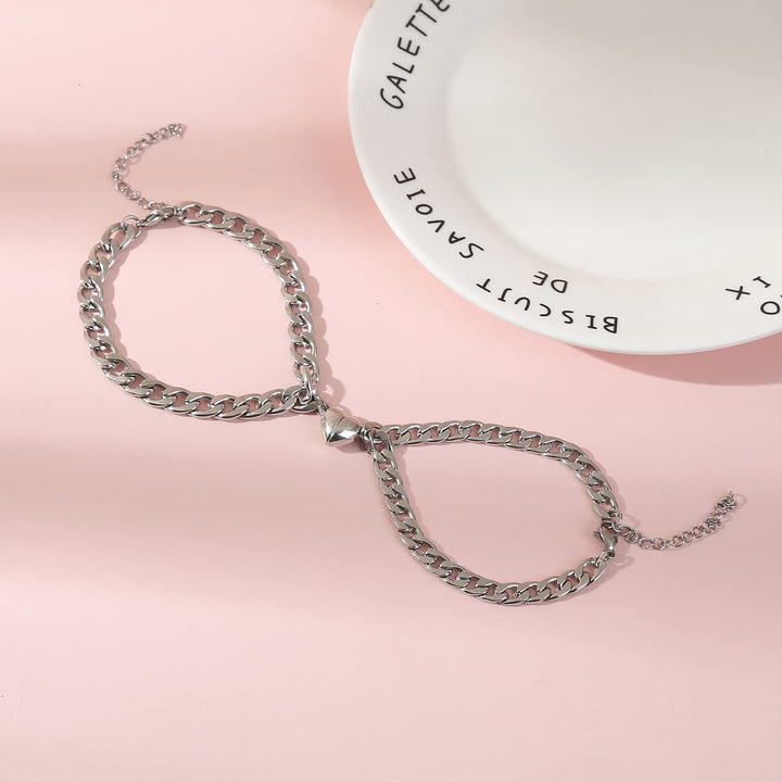 2 Pcs Bracelets for Couples Stainless Steel Cuban Chain Couples Bracelets Matching Bracelets for Couples Peach Heart Bracelet for Boyfriend and Girlfriend