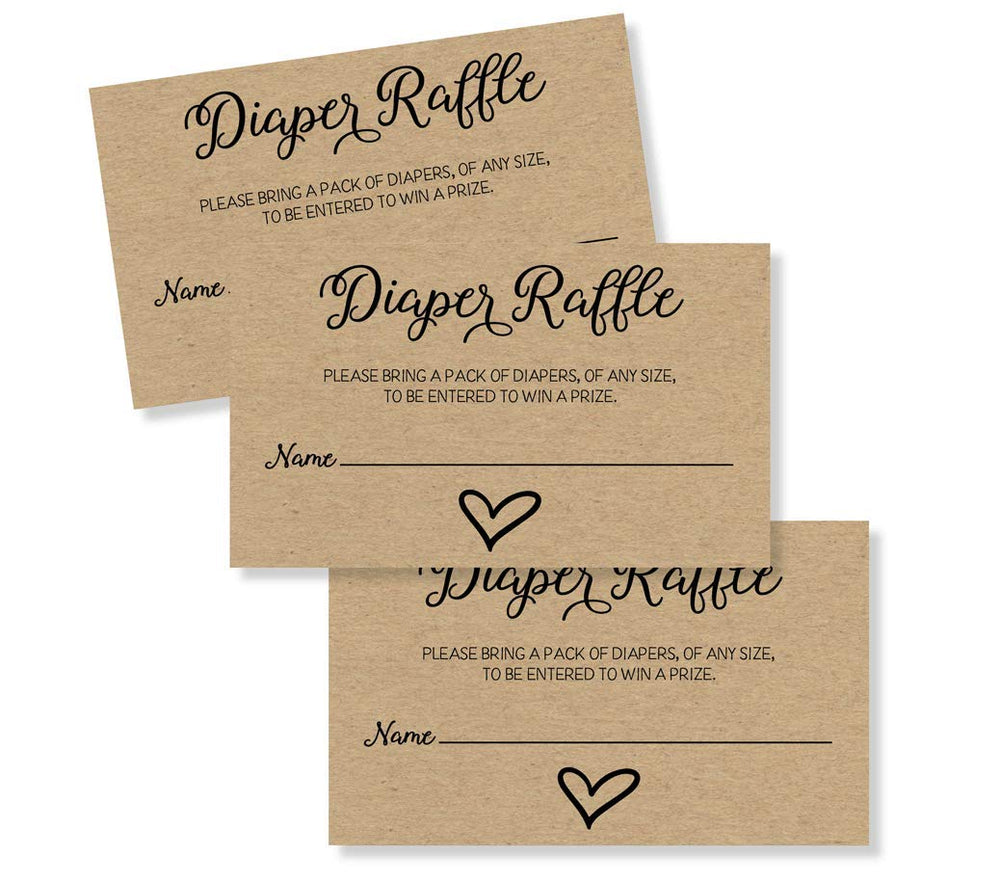 50 Gender Neutral Kraft Baby Shower Diaper Raffle Tickets, Lottery Insert Cards for Heart Baby Shower Invitations Supplies Games for Baby Gender Tickets (50-Cards)