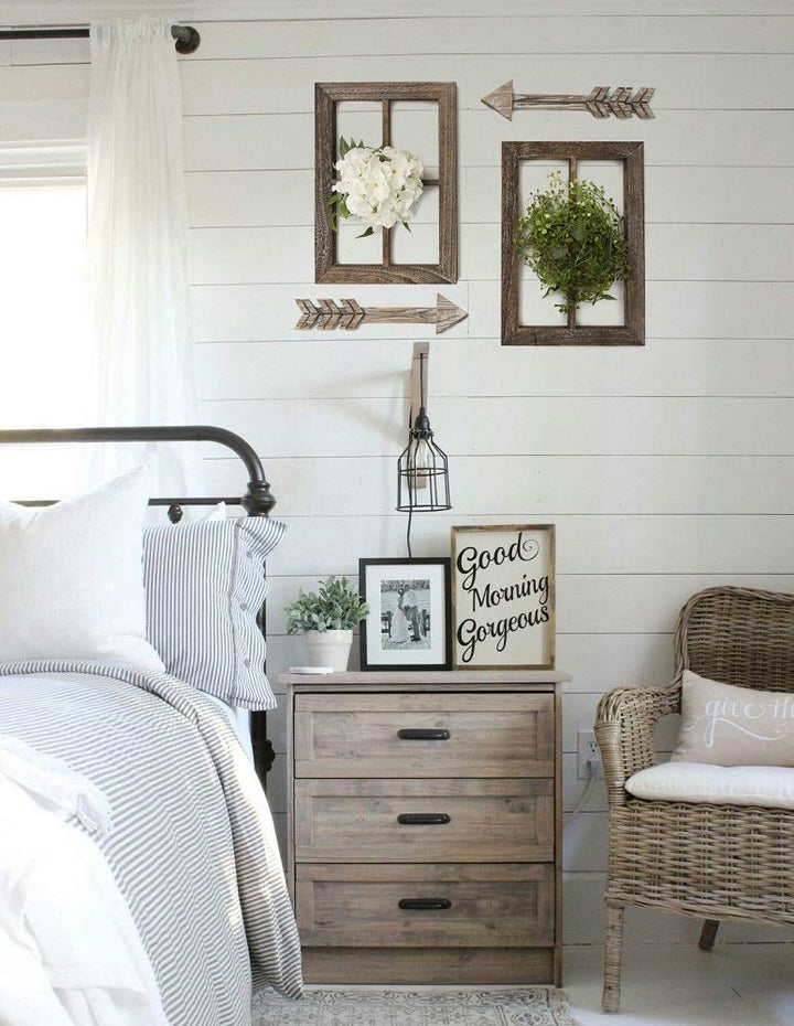 Rustic Wall Decor Wood Window Frames &amp; Arrow Decor - Farmhouse Decoration for Home (11X15.8 inches, 2set)