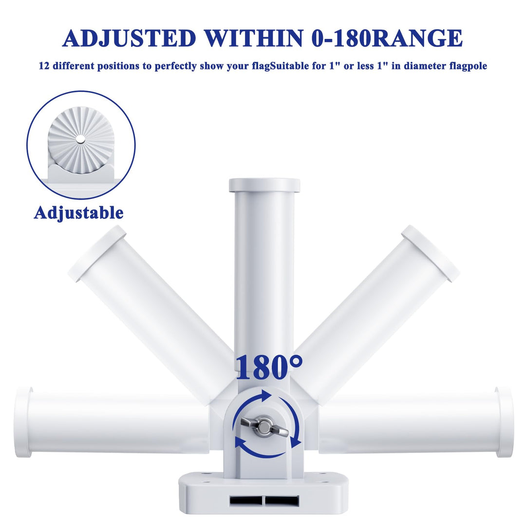 Flag Pole Holder for Outside House, Adjustable Flagpole Bracket, Multi-Position Mounting Bracket with Hardwares, Premium Aluminum Alloy Strong and Rust Free Flagpole Holder (White)