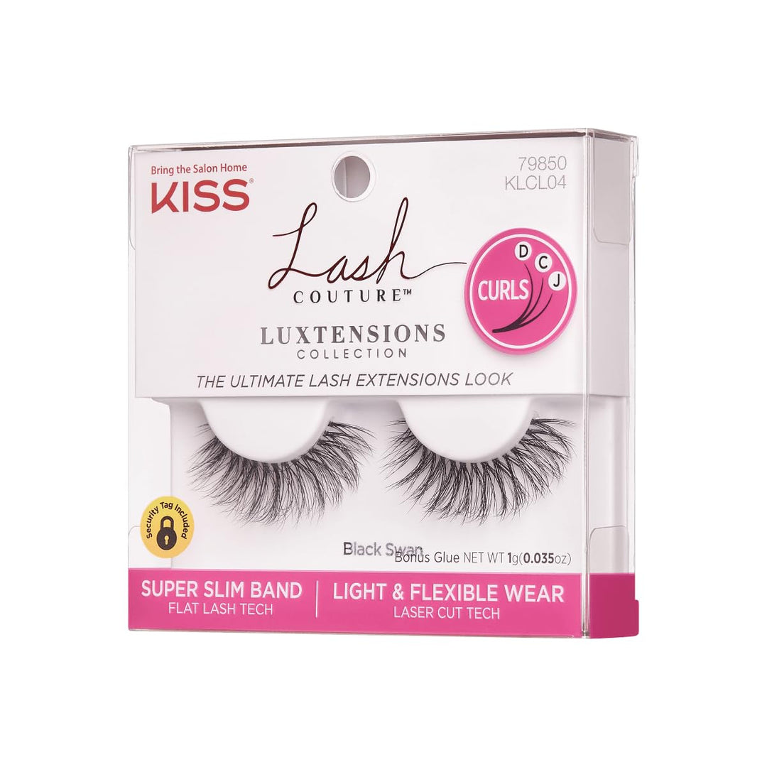 Lash Couture LuXtensions Collection False Eyelashes, Flat Lash Technology, Super Slim Lash Band, Real Lash Extension Fibers, Reusable, Contact Lens Friendly Strip Lashes, Style Black Swan, 1 Pai