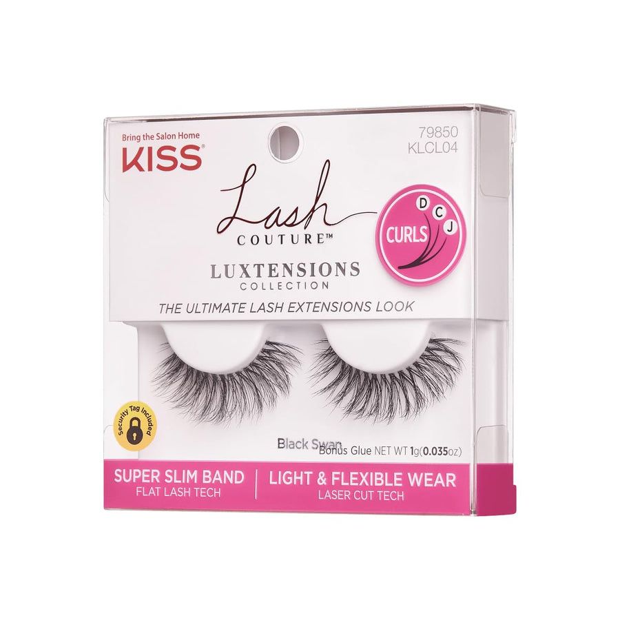 Lash Couture LuXtensions Collection False Eyelashes, Flat Lash Technology, Super Slim Lash Band, Real Lash Extension Fibers, Reusable, Contact Lens Friendly Strip Lashes, Style Black Swan, 1 Pai