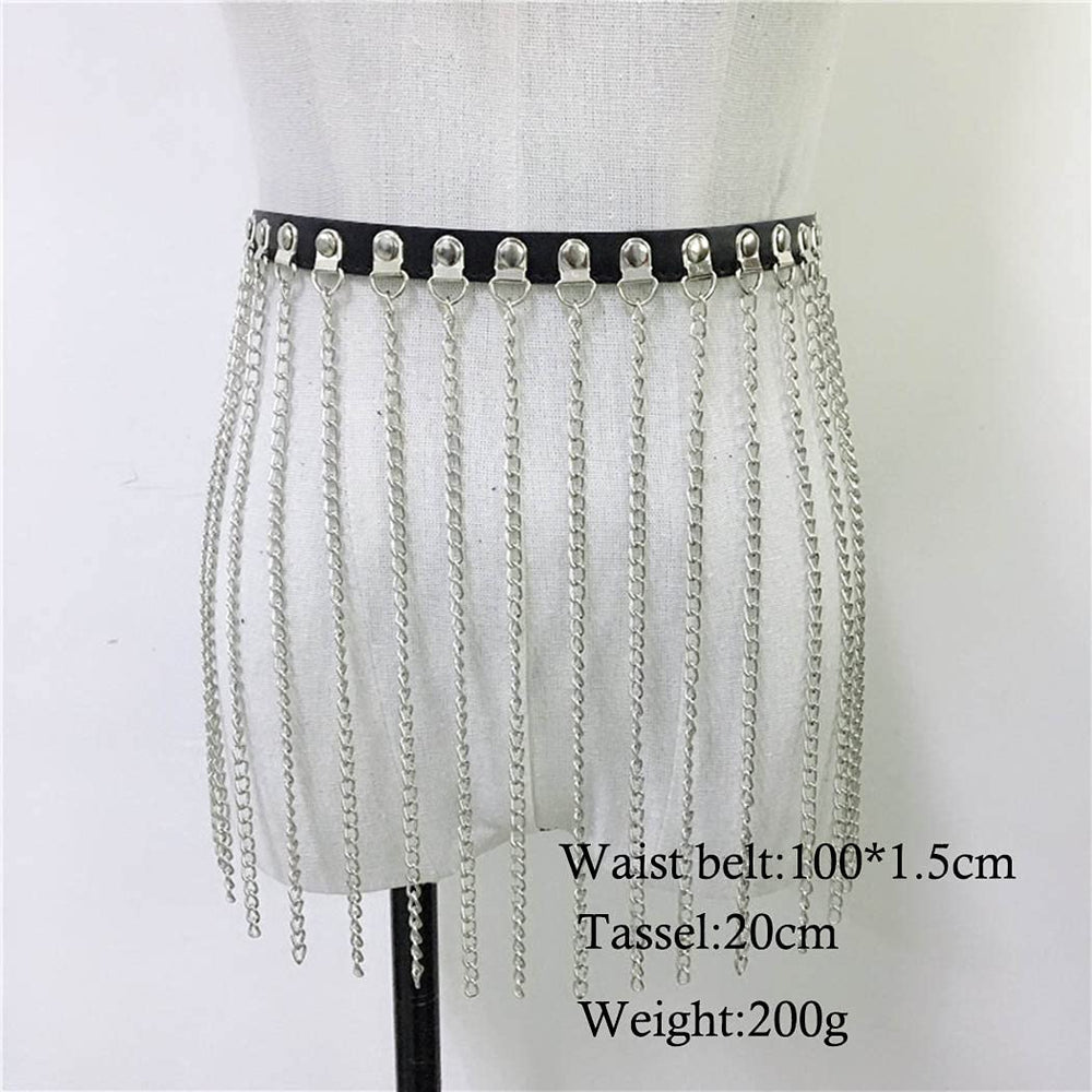 Punk Leather Waist Chain Belt Black Tassel Belly Body Chain Party Harness Body Jewelry for Women