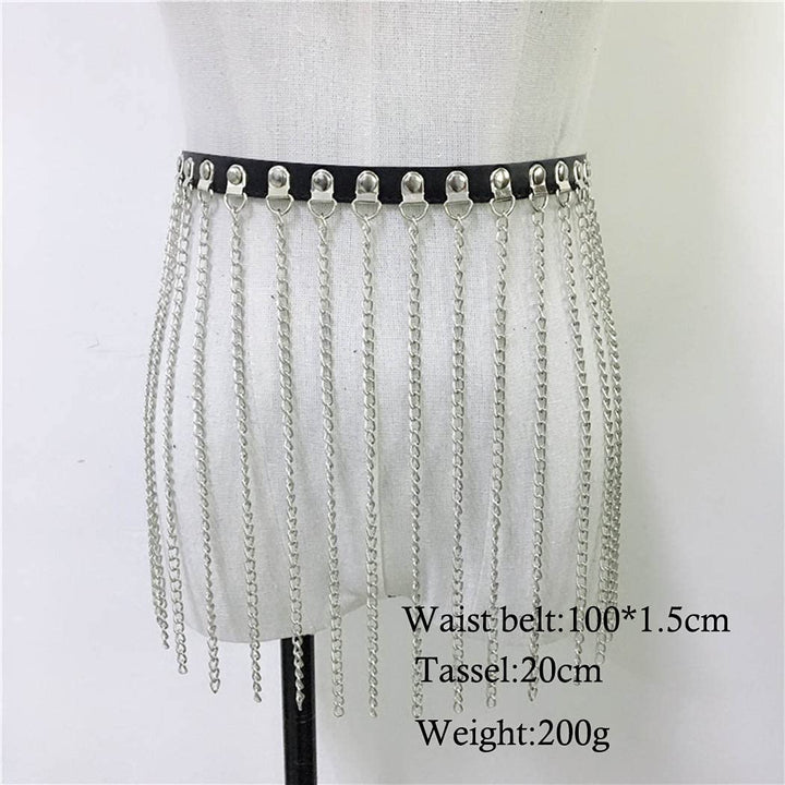 Punk Leather Waist Chain Belt Black Tassel Belly Body Chain Party Harness Body Jewelry for Women