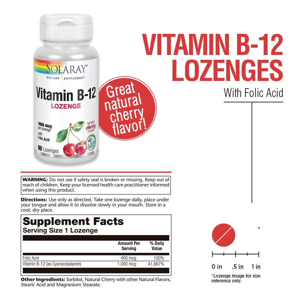 SOLARAY Vitamin B-12 1000mcg Lozenges with Folic Acid |