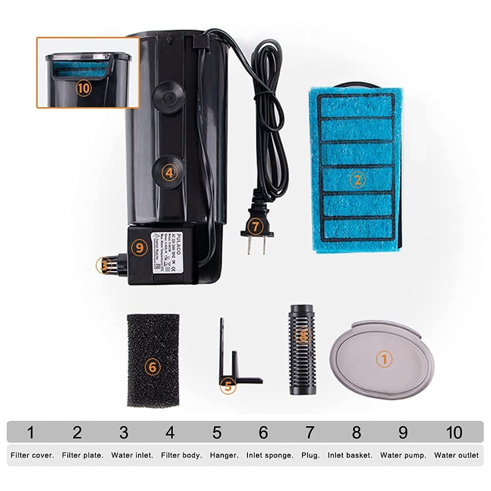 Aquarium Internal Filter 3 to 20 Gallons, for Turtle Tanks, Reptiles, Amphibians, Frog, Cichlids, Newt or Fish Tank