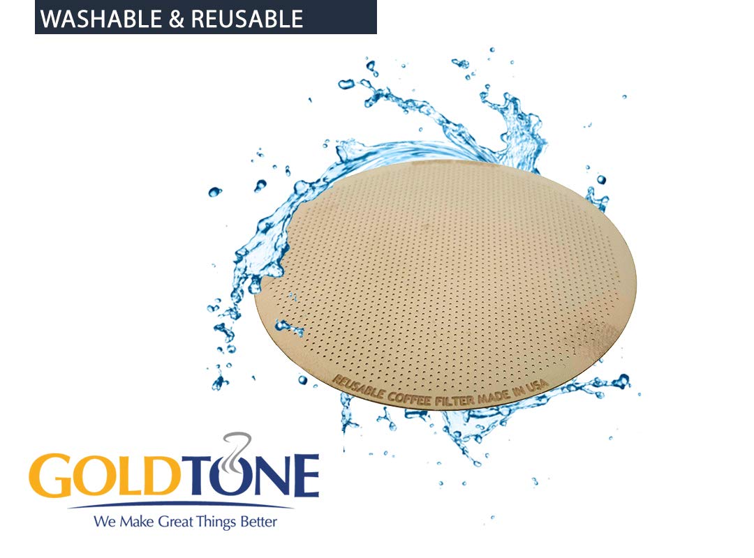 GOLDTONE Stainless Steel Reusable Disk Coffee Filter for Aero Press Coffee and Espresso Makers, includes 1 oz Scoop and Brush