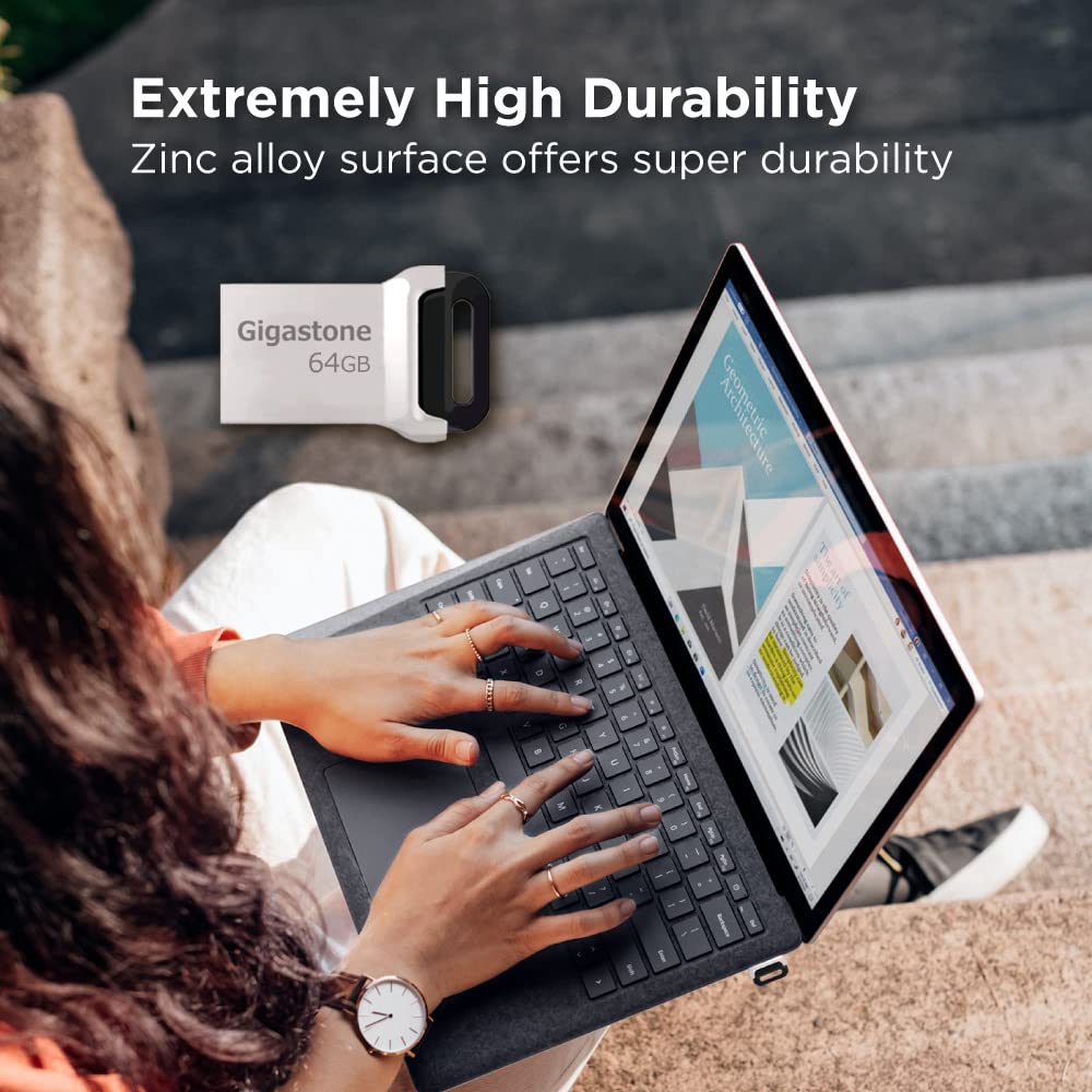 GIGASTONE Z90 64GB USB 3.2 Gen1 Flash Drive, Mini Fit Metal Waterproof Compact Pen Drive, Reliable Performance Thumb Drive, USB 2.0 / USB 3.0 / USB 3.1 Interface Compatible