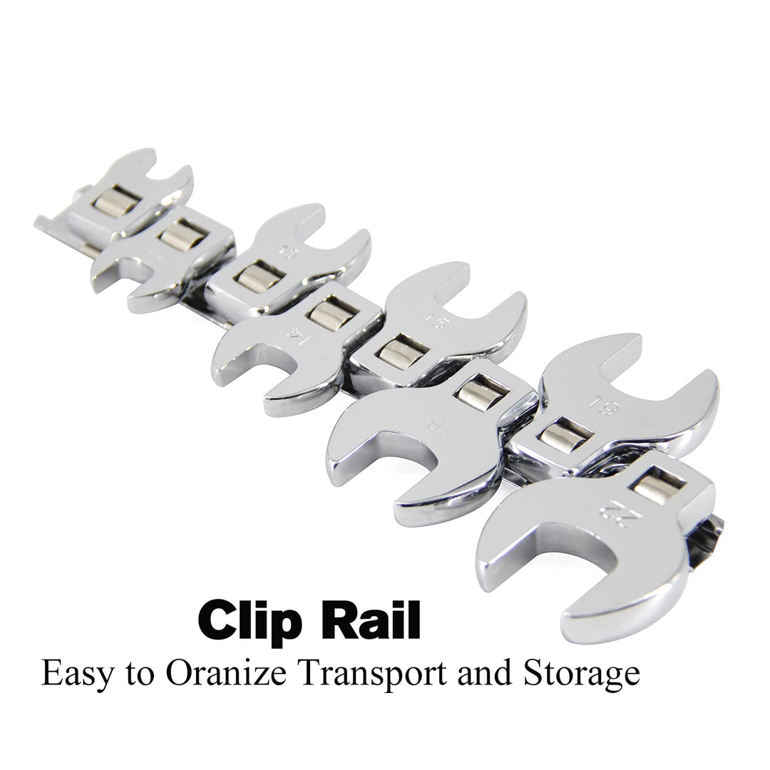 3/8” Drive Metric Crowfoot Wrench Set, Crows Foot and Wrench,10 11 13 14 15 18 19 22 mm with Ratchet Handle
