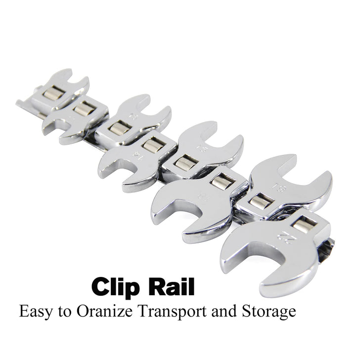 3/8” Drive Metric Crowfoot Wrench Set, Crows Foot and Wrench,10 11 13 14 15 18 19 22 mm with Ratchet Handle