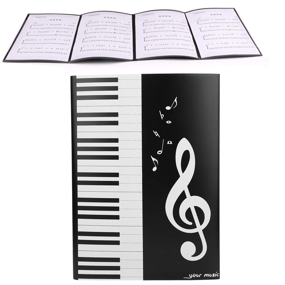 A4 Size Music Sheet File Folder, Durable 4 Pages Music Score Folder, Piano Black Students Musicians for Daily Archiving Storage of Files