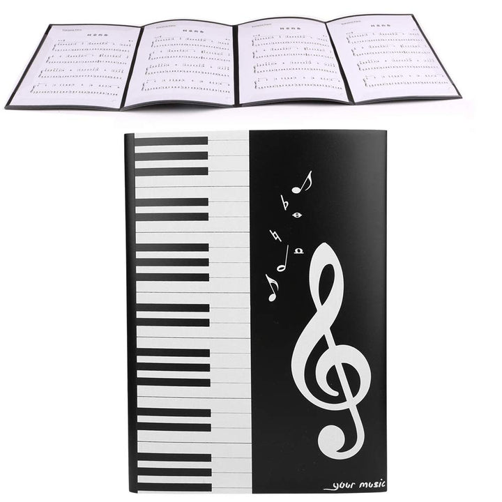 A4 Size Music Sheet File Folder, Durable 4 Pages Music Score Folder, Piano Black Students Musicians for Daily Archiving Storage of Files