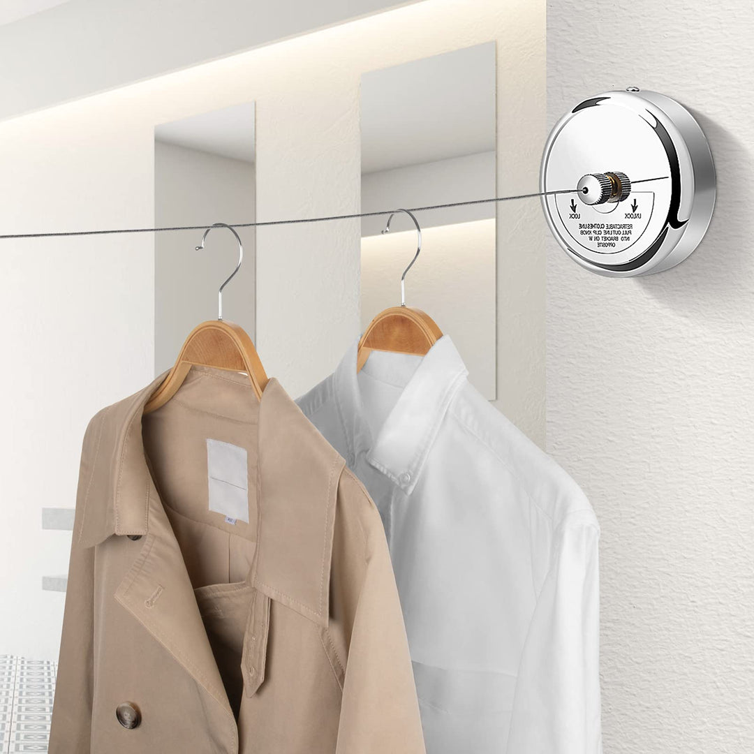 Retractable Clothesline 9.0 Feets, 304 Stainless Steel Clothes Line Dryer with Heavy Duty Adjustable Stainless Steel Rope String for Hanging Drying Bathroom, Laundry, Hotel, Indoor &amp; Outdoor