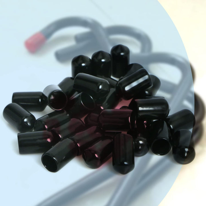 Rubber Round End Cap Cover 0.33 Inch(8.5mm) Screw Thread Protectors PVC Flexible Tubing Pipe Protective Bolt Screw Thread Protector Safety Cover | for Pipe Post Tubing Rod Cover 50 Pcs (Black)