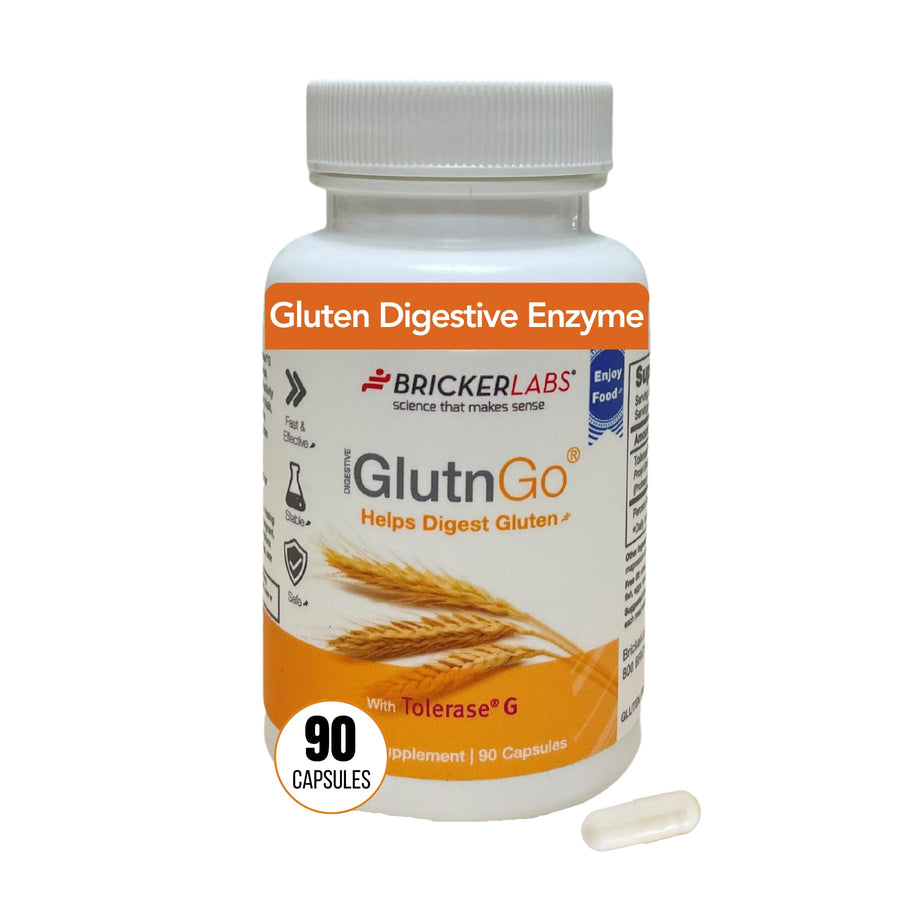 GlutnGo with Tolerase G 100mg Digestion Supplement for Gluten Intolerance, Clinically Proven to Help Digest Gluten, Fast, Effective and Safe Digestive Aid, 90 Capsules
