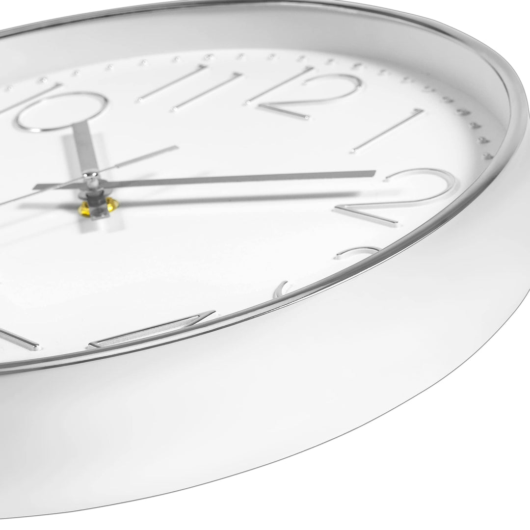 Silver Wall Clock Silent Non-Ticking Battery Operated Round Modern Wall Clock for Office School Home Living Room Bedroom Bathroom Kitchen Decor 12 inch