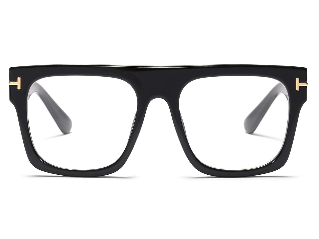 Allt Unisex Oversized Square Optical Eyewear Non-prescription Eyeglasses Flat Top Clear Lens Glasses Frames (Black)