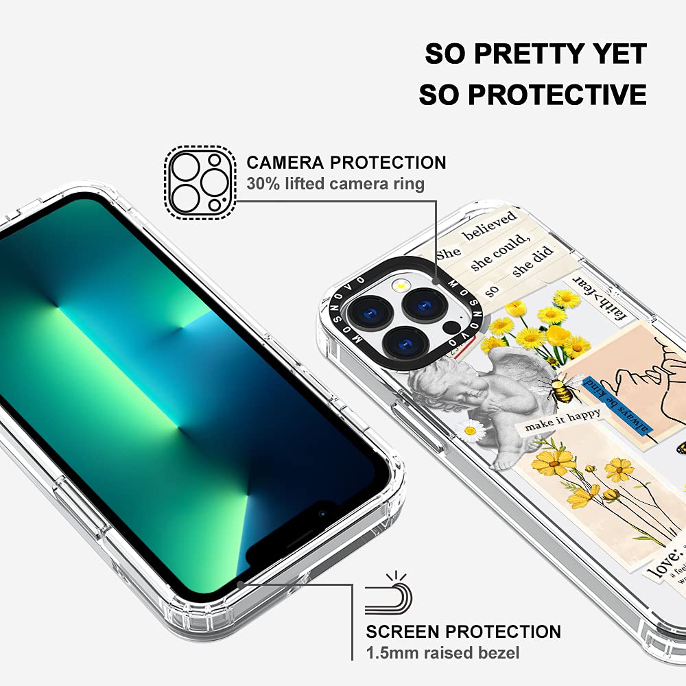 Case for iPhone 13 Pro Max, [Buffertech 6.6ft Military-Grade Drop Protection] [Anti Peel Off Tech] Clear TPU Bumper Phone Case Cover Design - Vintage Collage Art