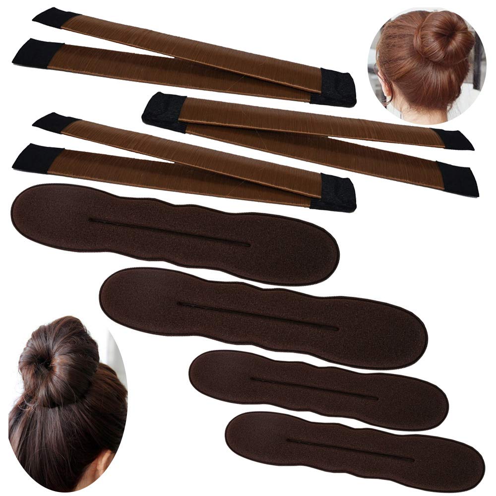 3 Pack Magic Bun Maker, Mini Buns Maker Donut Thin Hair Ballet Bun Maker Easy Tool Kids Hair Shaper with 4 Pack Foam Sponge Bun Maker(2 Small,2 Large) Hair Accessories-Brown