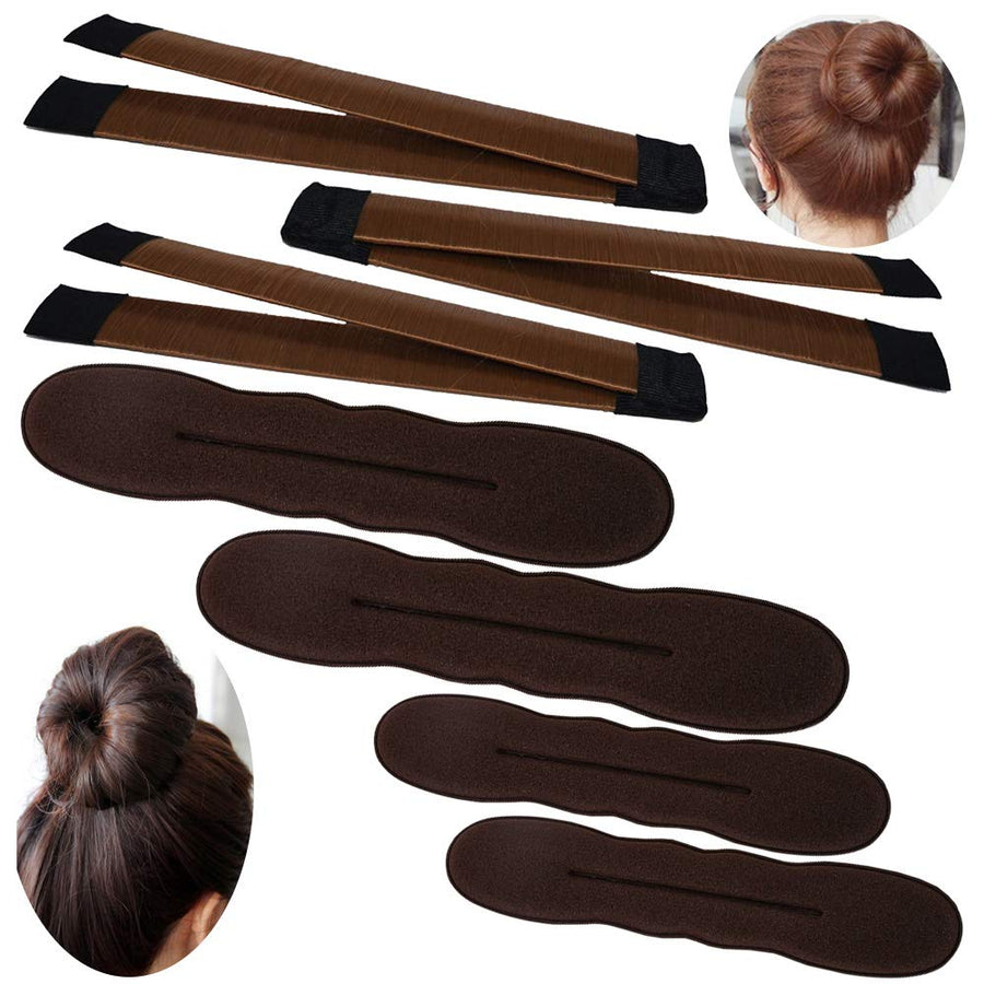 3 Pack Magic Bun Maker, Mini Buns Maker Donut Thin Hair Ballet Bun Maker Easy Tool Kids Hair Shaper with 4 Pack Foam Sponge Bun Maker(2 Small,2 Large) Hair Accessories-Brown