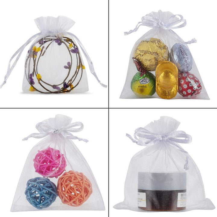 HRX Package 100pcs White Organza Jewelry Bags Drawstrin