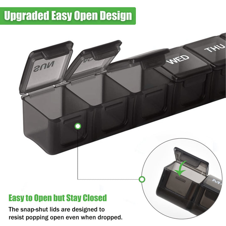2 Pack Weekly Pill Organizer, Large 7 Day Pill Case, Daily Vitamin Case Medicine Box, AM/PM Pill Containers for Medicine Supplements Fish Oil(White & Black)