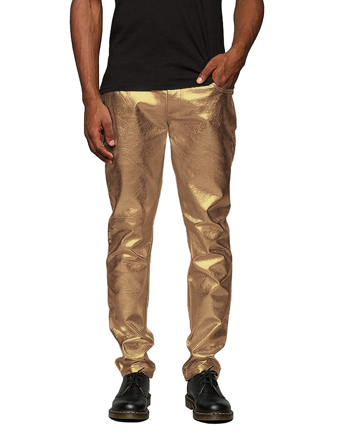 Mens Metallic Shiny Pants Disco Pants 70s Party Dance Night Club Pants Straight Leg Trousers