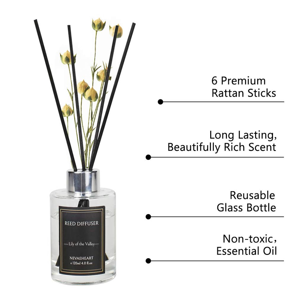 Reed Diffuser, Lily of The Valley Scented Reed Diffuser Set, 4.0 oz (120 ml), Oil Diffuser Sticks, Home Fragrance Products, Fragrance Diffuser
