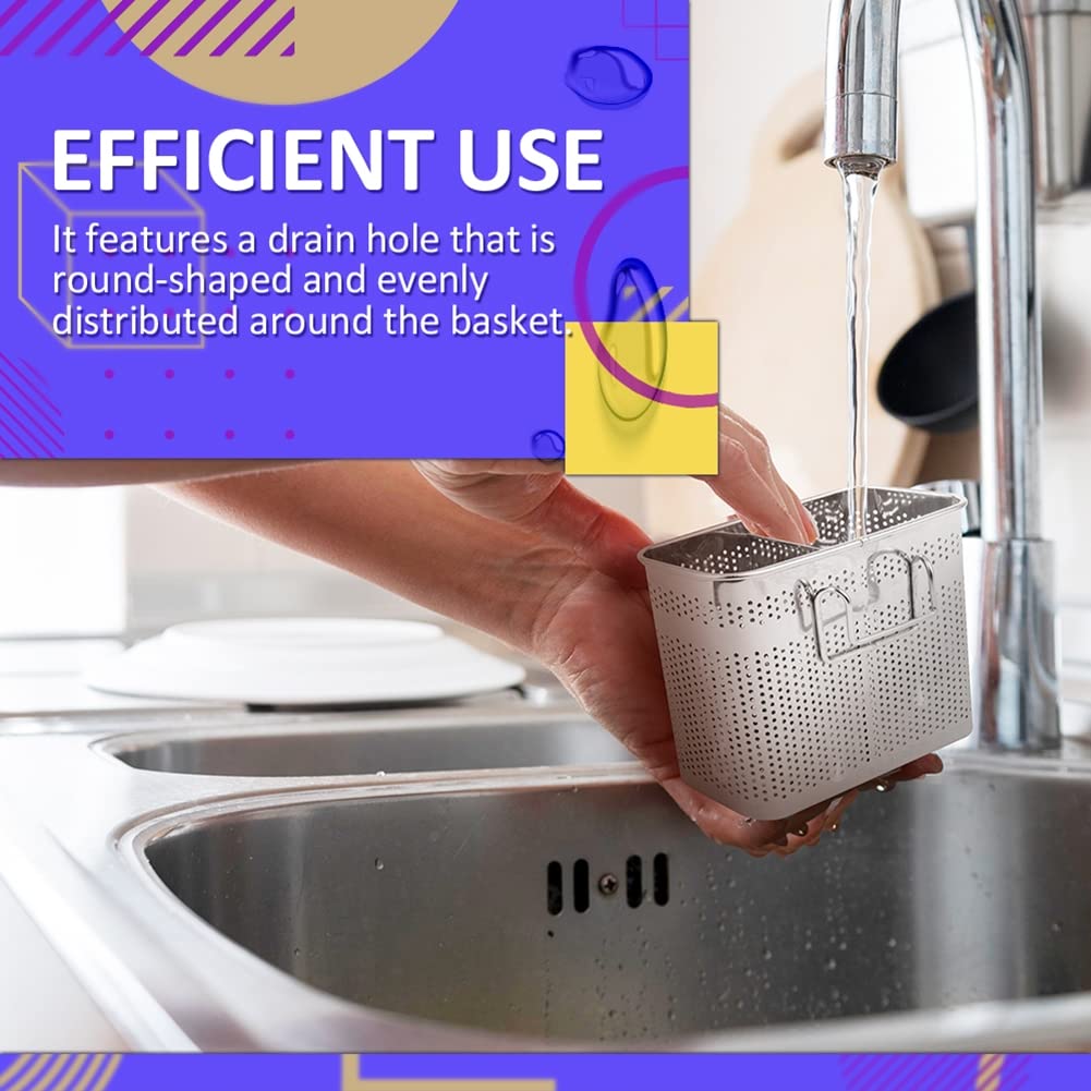 Kitchen Utensils Drying Rack Stainless Steel Flatware Silverware Caddie Holder Basket Organizer with Hook (Medium-2 Compartments)