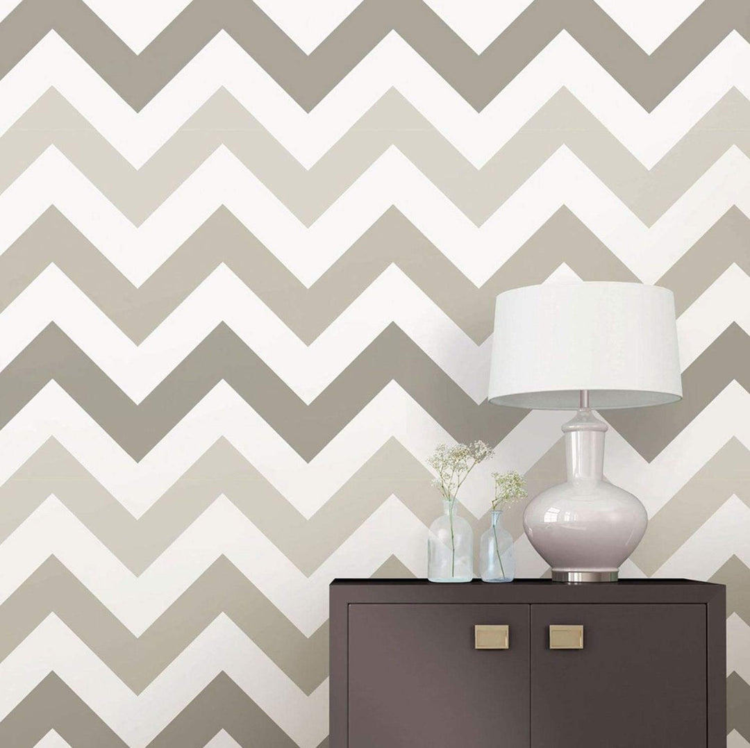 Wall Pops NU1416 Taupe Zig Zag Peel and Stick Peel &amp; Stick Wallpaper